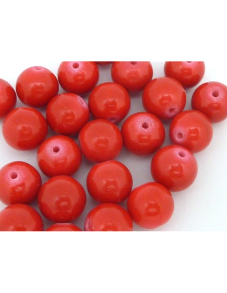R-2 Perles ronde, boule lisse 10mm en pierre teinté rouge uni 10mm