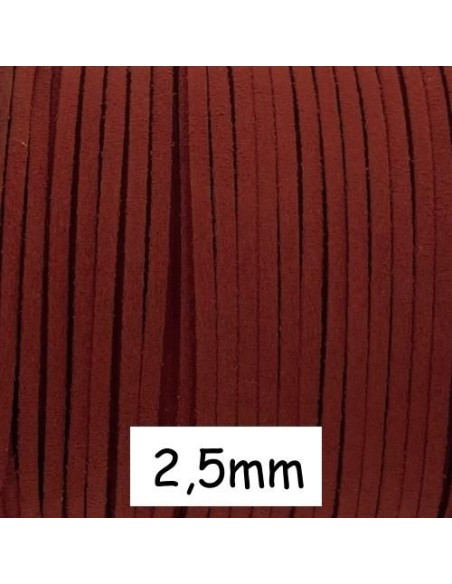 Cordon plat daim synthétique de couleur rouge brique 2,5mm