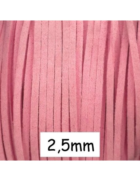 Cordon plat daim synthétique de couleur rose clair 2,5mm
