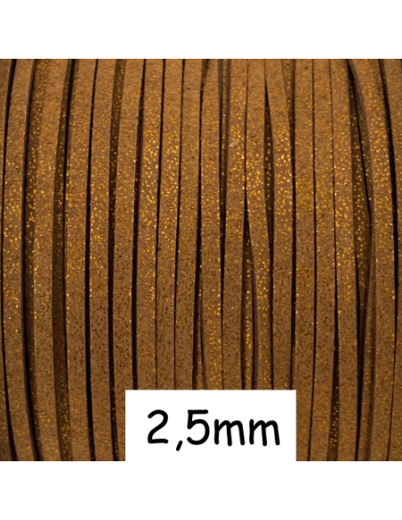 Cordon plat daim synthétique de couleur marron pailleté 2,5mm