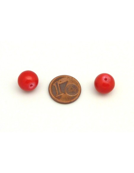 R-2 Perles ronde, boule lisse 10mm en pierre teinté rouge uni 10mm