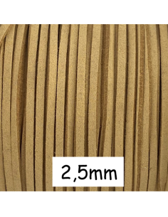 Cordon plat daim synthétique de couleur beige vanille 2,5mm