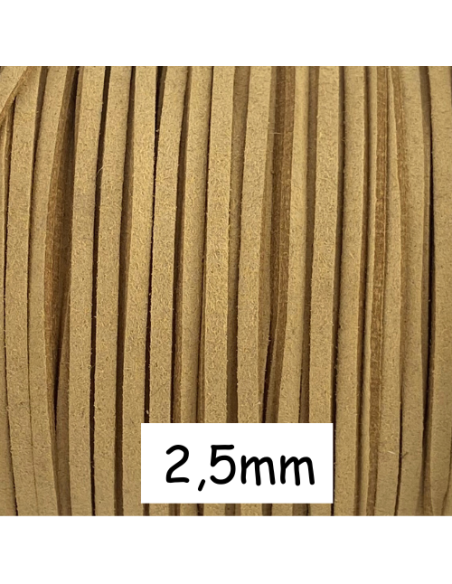 Cordon plat daim synthétique de couleur beige vanille 2,5mm