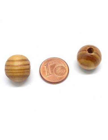 perle en bois ronde 14mm marron noisette rayé à gros trou