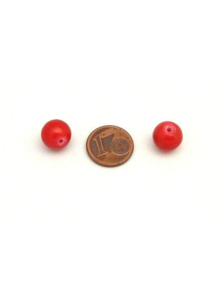 R-2 Perles ronde, boule lisse 10mm en pierre teinté rouge uni 10mm