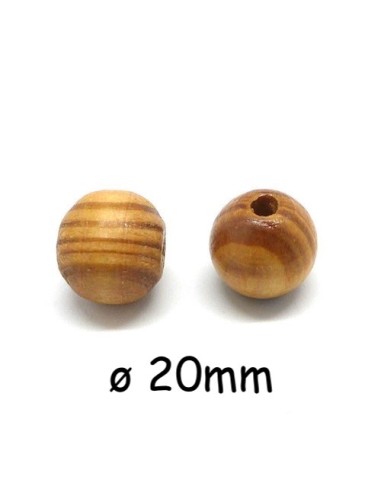 Perle ronde bois 20mm marron rayé