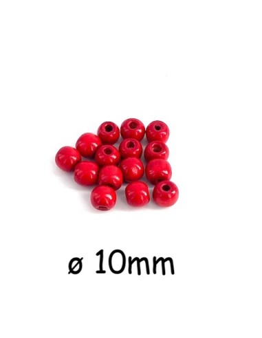Perle en bois ronde 10mm rouge