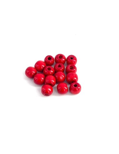 Perle en bois peinte ronde 10mm rouge
