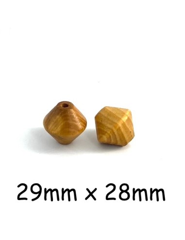 Grosse perle toupie en bois marron rayé 28mm
