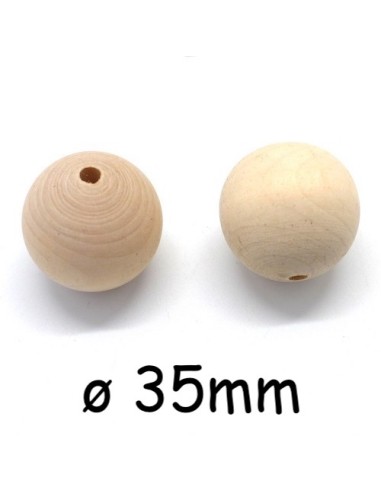 Grosse perle en bois ronde 35mm de couleur naturel sable