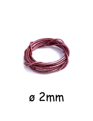 Cordon cuir 2mm rouge bordeaux argenté métallisé