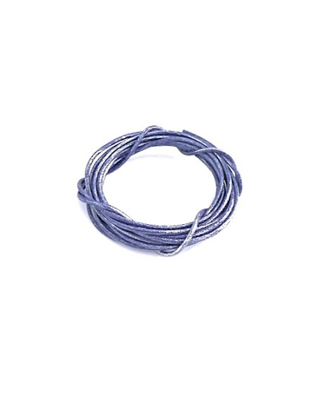 Cordon cuir 2mm bleu lavande argenté métallisé