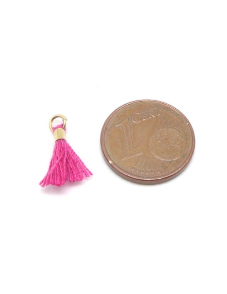 Mini pompon rose avec anneau doré pour création DIY