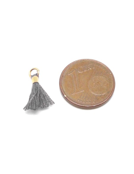Mini pompon gris acier avec attache doré pour customisation