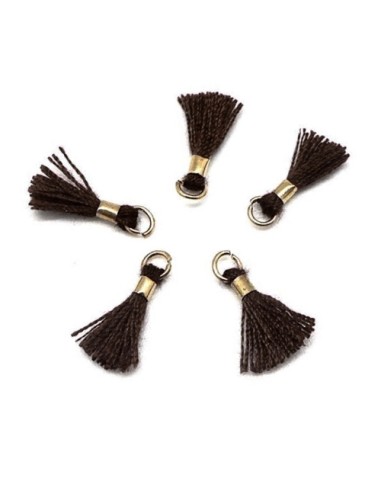 Mini pompon marron foncé avec attache doré pour création bijoux