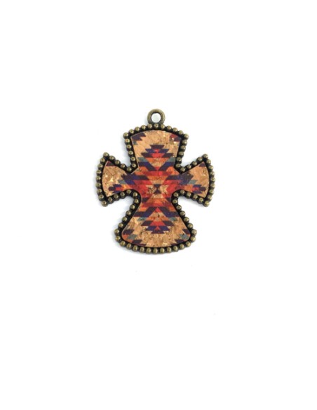 Grand pendentif croix bronze avec paillette doré