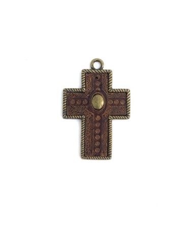 Pendentif croix bronze et marron pour création DIY