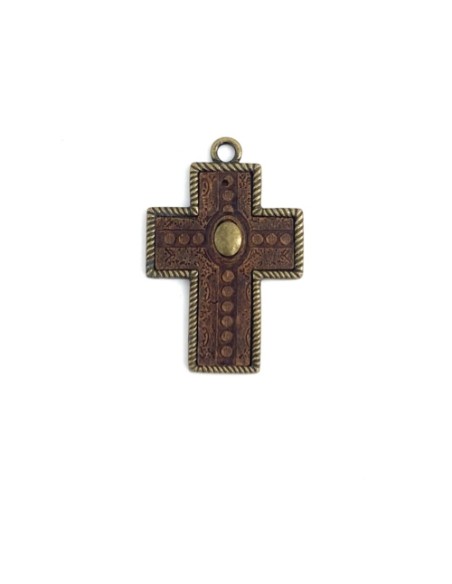 Pendentif croix bronze et marron pour création DIY