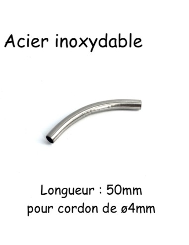 Perle tube incurvé pour cordon de 4mm en acier inoxydable argenté pour bracelet