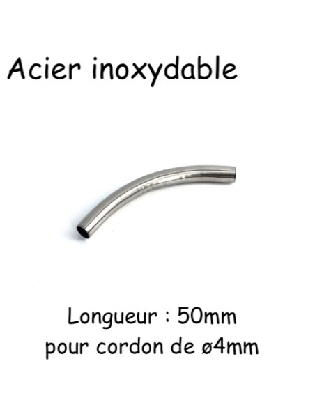 Perle tube incurvé pour cordon de 4mm en acier inoxydable argenté pour bracelet