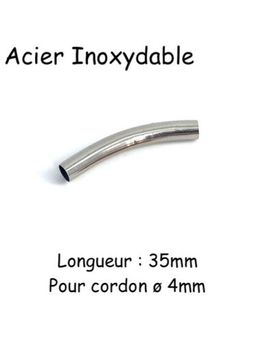 Perle passant tube pour cordon de 4mm en acier inox argenté pour création DIY