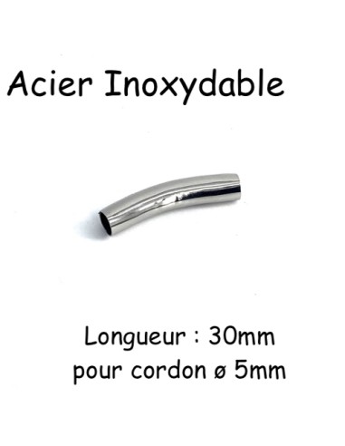 Perle passant tube à gros trou pour cordon de 5mm en acier inox argenté