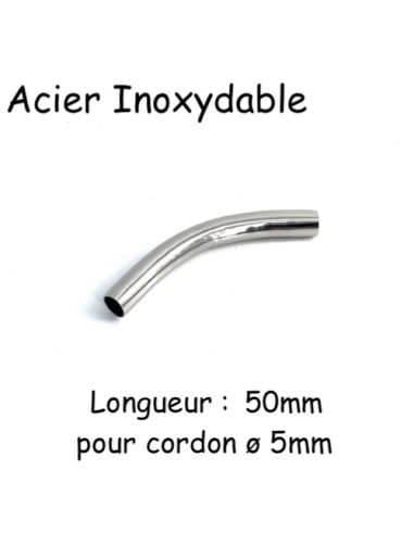 Perle passant tube pour cordon de 5mm en acier inox argenté pour création DIY