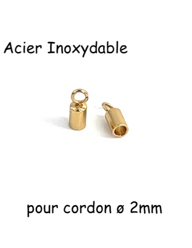 Embout rond doré en acier inoxydable pour cordon 2mm