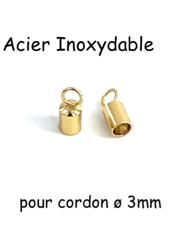 Embout rond doré en acier inoxydable pour cordon 3mm