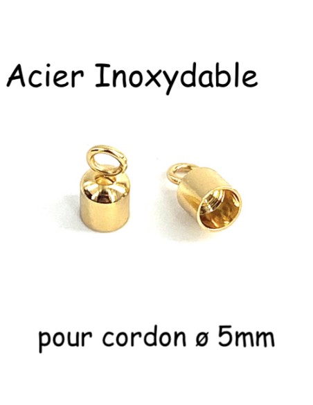Embout rond doré en acier inox pour cordon de 5mm Embout rond doré en acier inox pour cordon de 5mm