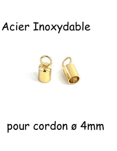 Embout rond doré en acier inoxydable pour cordon 4mm