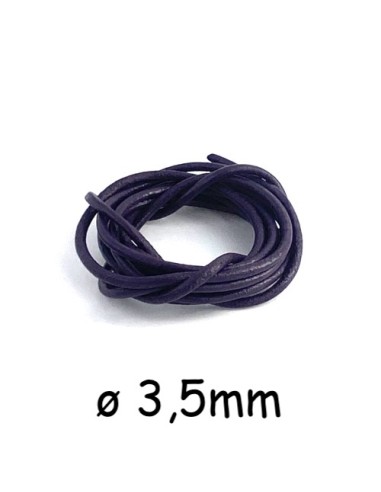 Lacet cuir rond 3,5mm prune pour création Bijoux