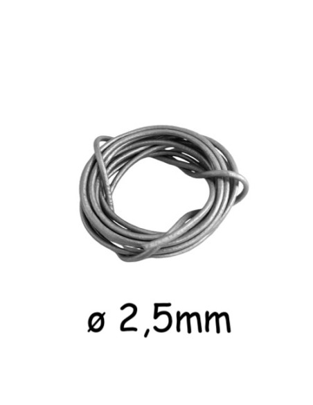 Cordon cuir rond 2,5mm argenté, effet métallisé pour création bijoux Cordon cuir rond 2,5mm argenté, effet métallisé pour création bijoux