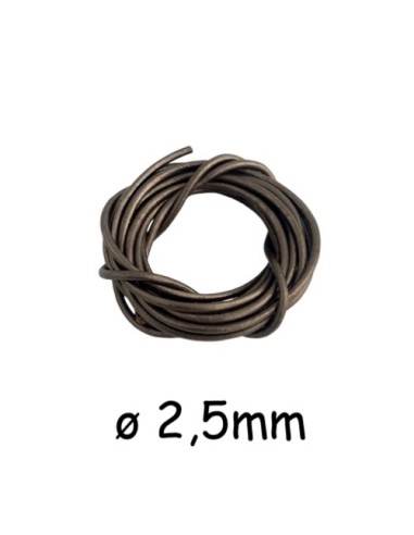 Cordon cuir rond 2,5mm marron bronze, effet métallisé pour création bijoux