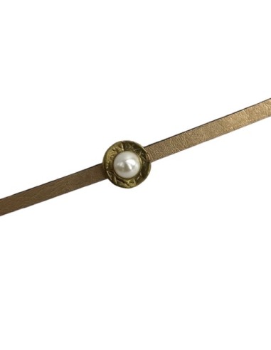 Perle slide avec perle style nacre en métal doré pâle pour lanière de 5mm