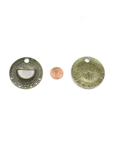 Connecteur rond bronze avec pierre rose pâle pour création porte clé