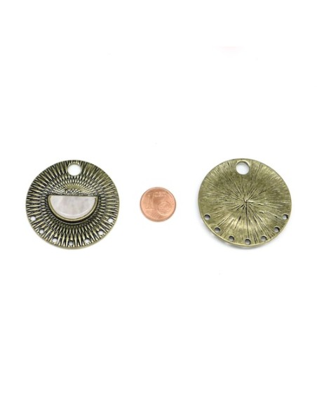 Connecteur rond bronze avec pierre rose pâle pour création porte clé