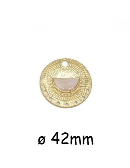 Pendentif doré avec pierre rose pâle, connecteur en métal de couleur doré