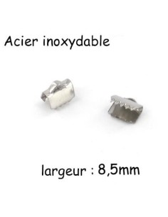 Embout griffe serre ruban 8,5mm en acier inox argenté lisse