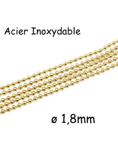 Chaine bille doré en acier inoxydable  de diamètre 1,8mm
