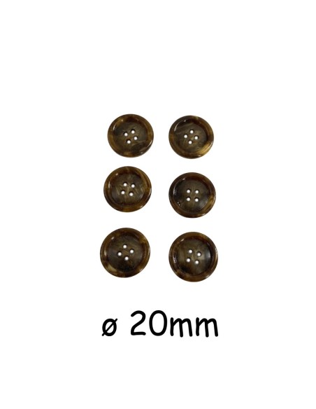 Bouton synthétique marron marbré de 20mm de diamètre