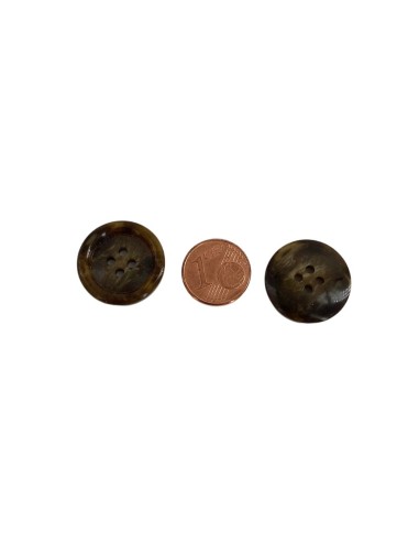 Bouton marron marbré, rond,  4 trous, 20 mm, mercerie