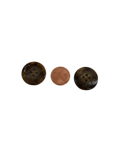 Bouton marron marbré, rond,  4 trous, 20 mm, mercerie