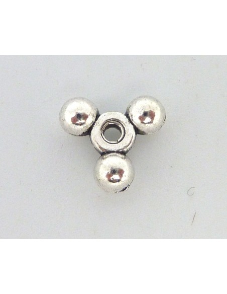 3 Perles intercalaire triangle boule lisse en métal argenté 9,5mm