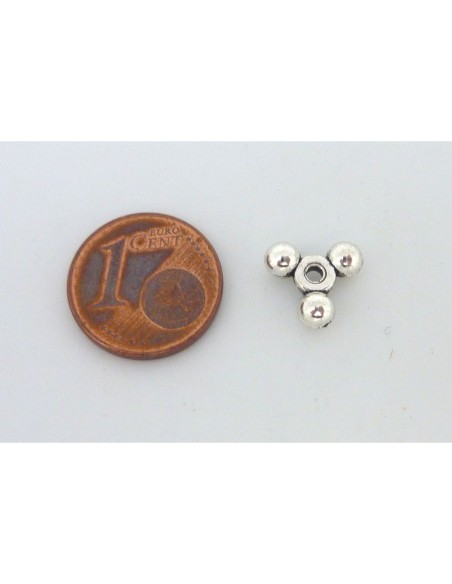 3 Perles intercalaire triangle boule lisse en métal argenté 9,5mm