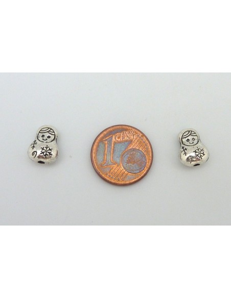 10 Petites Perles Poupée russe Matriochka en métal argenté 10,2mm