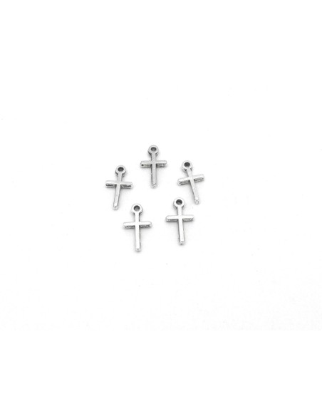 Lot de 30 petites Breloque pendentif, croix en métal argenté 13mm x 7mm