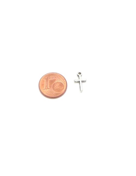 petites Breloque pendentif, croix en métal argenté 13mm x 7mm
