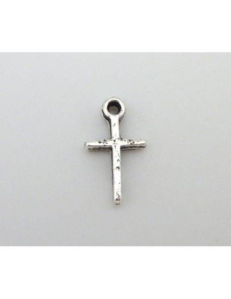 pendentif, croix en métal argenté 13mm x 7mm