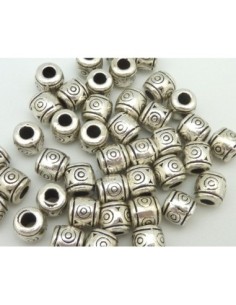 10 Perles connecteur olive, tube, tonneau gravé en métal argenté 7mm